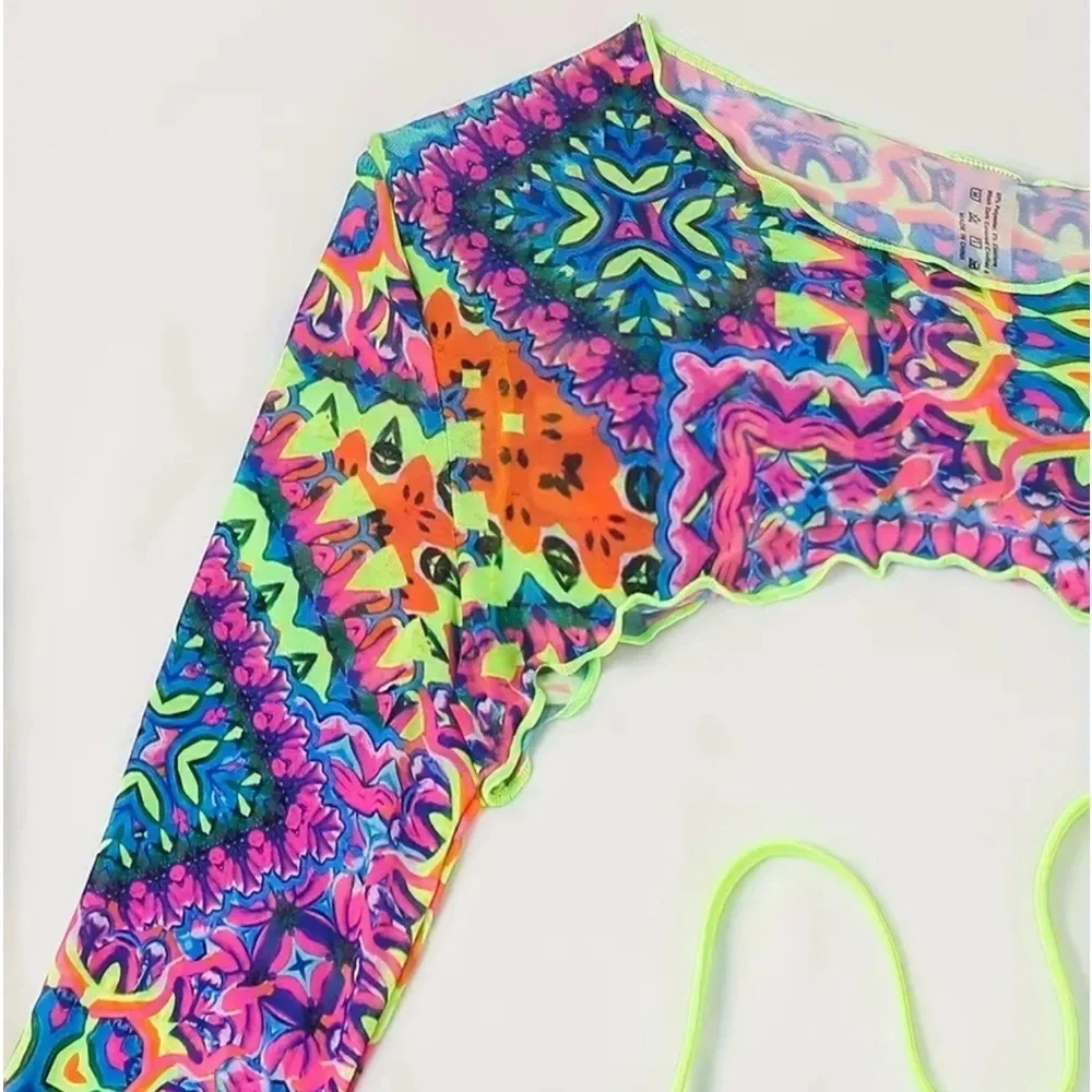 4pc Yellow Triangle Halter High Cut Bikini Set with Shrug & Drawstring Skirt